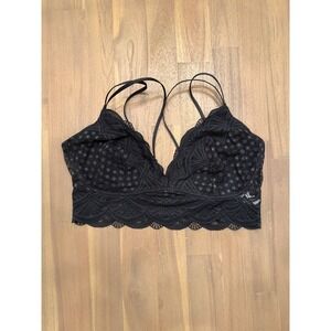 Auden Womens XL Black Lace Lightly Lined Bralette Strappy Back Longline Bra